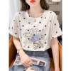 A new trend of white cotton short-sleeved T-shirt for women in 2025 summer, loose embroidered and printed women's T-shirt top Item Picture